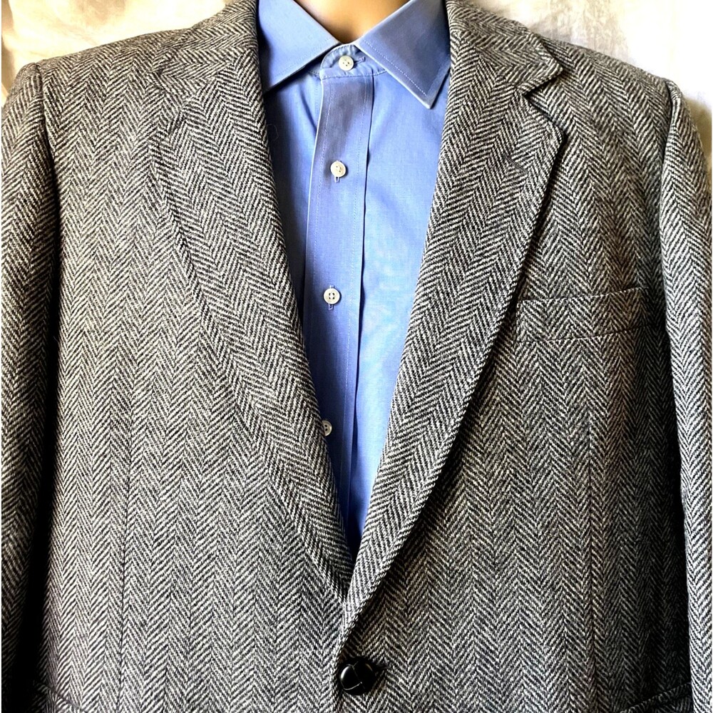 Haggar Imperial Vintage Tweed Wool Sport Coat Herringbone 44 Gray Career Preppy